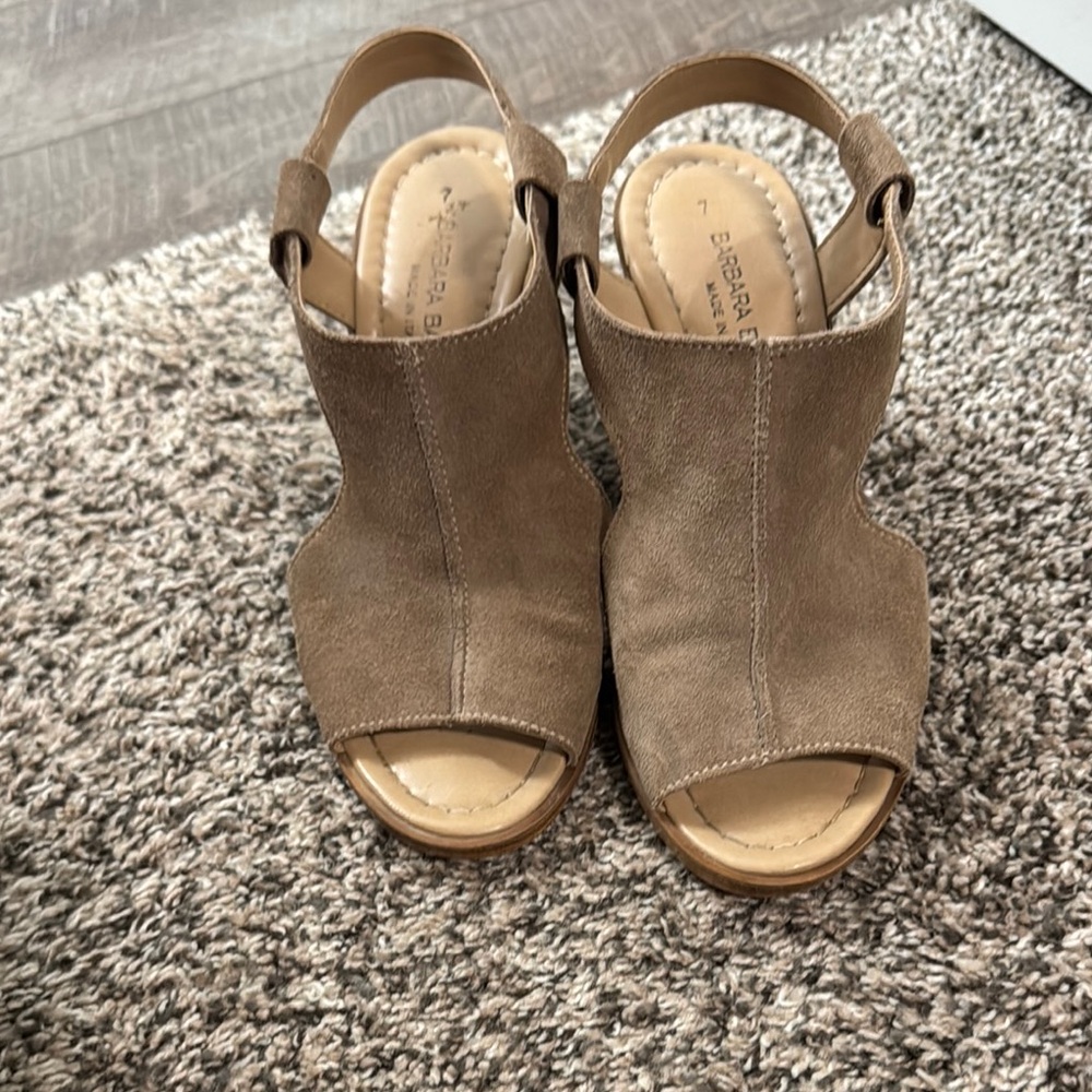 Tan Sandals with Chunky Heel and Slingback